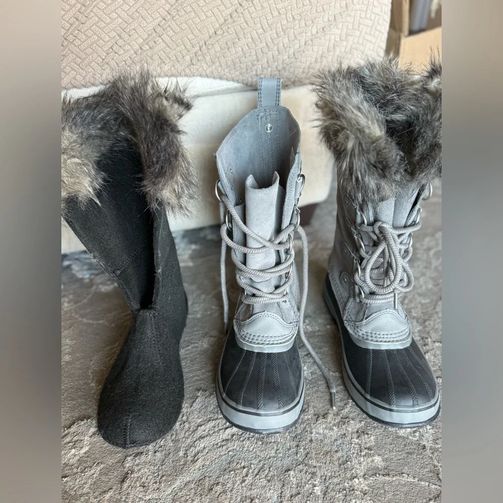 Sorel Women's Black and Brown Winter Boots EUC-7.5